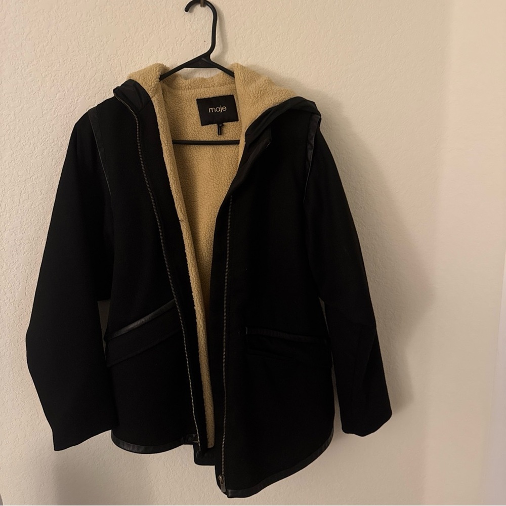 Maje Black Utility Jacket with Cream Lining